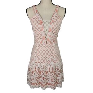 Soieblu Lace Overlay Cocktail Dress, Ivory/Coral, Medium